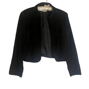 Vintage AstorONE Genuine Leather Jacket Sz S Cropped Black Suede 80s Collarless